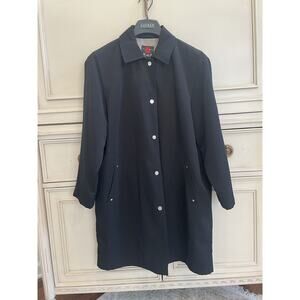 Gallery‎ Womens Black Trench Coat Sz M Front Silver Snap Buttons